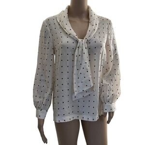 Kate Spade New York Women Ivory Top Silk Blouse With Red Geometric Print Size 6